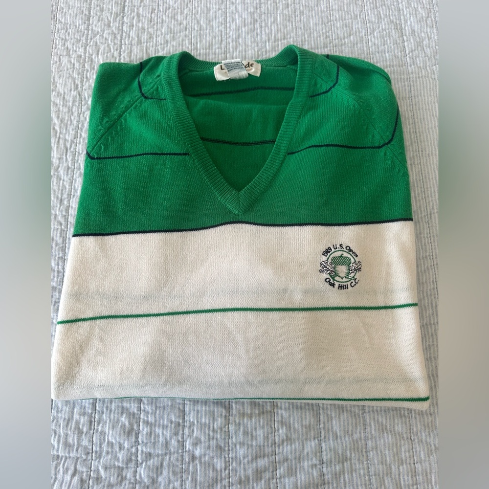 Vintage 1989 Is Open Oak Hill CC Striped Blue Green Sweater xL